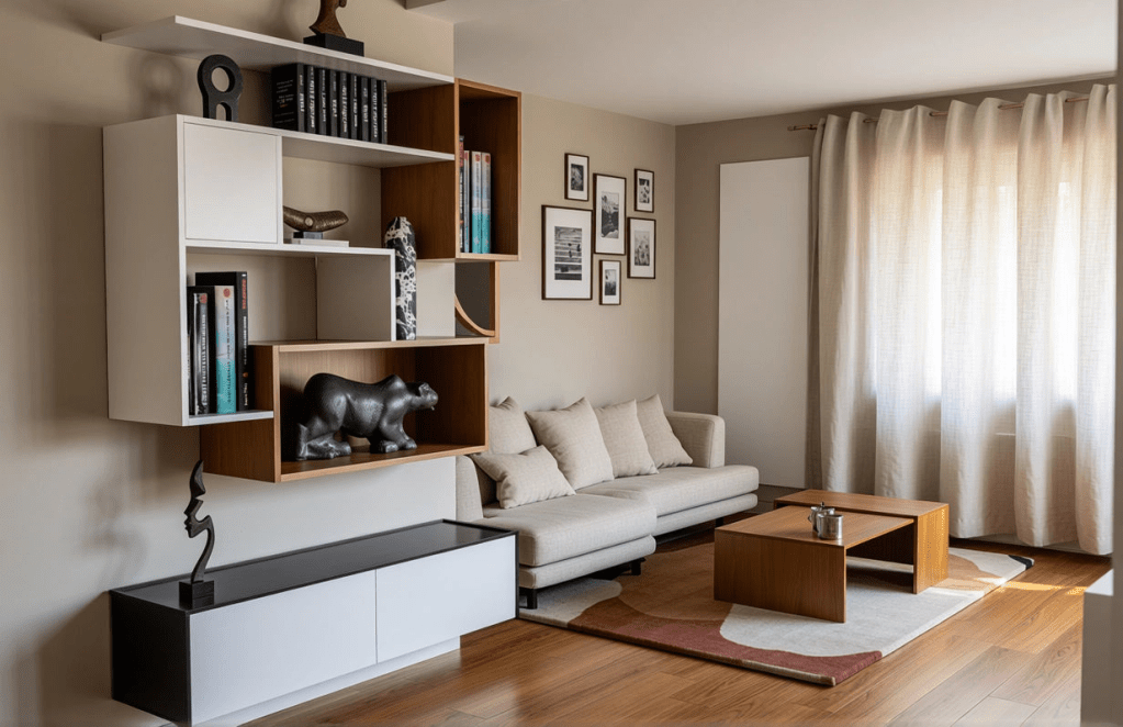 bibliotheque, table basse, meuble sur mesure en bois